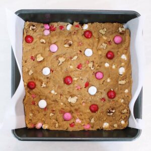 toasted walnut brown butter blondies tray before baking